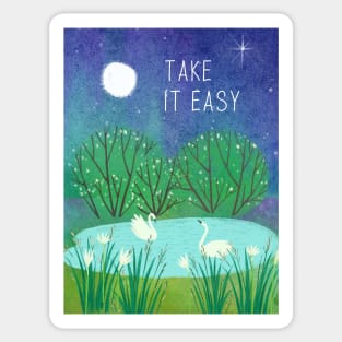 Peaceful Watercolor Night Nature Scene Sticker